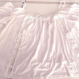 Off-Shoulder White Blouse w/Lace Detail